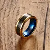 Tungsten Carbide Jewlery Men's Mouding Band Engagement Anneau IP Gold Blue plaqué avec une fibre de carbone noire Inalyt 8 mm