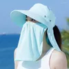 넓은 챙 모자 여성을위한 선 스크린 모자 여름 대형 마스크 방지 안티 얼굴 목 태양 보호