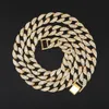 Strängar Hip Hop Miami Curb Iced Out Cuban Chain Necklace 15mm Gold Paled Rhinestones CZ Bling Rapper Halsband för män Kvinnor SMEEDDRY 230613