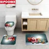 Shower Curtains Merry Christmas Bathroom Curtain Santa Claus Set Bath Mats Rugs Durable Non-Slip Carpet Toilet Cover Xmas Decor