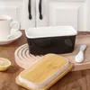 Storage Bottles Butter Sealing Box Ceramic Plate With Wood Lid And Knife Cheese Tray Dish Container Box1