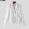 Chemises décontractées pour hommes Incerun Tops 2024 Korean Style Mens Fashion Lace Up Design Cardigan Loison Simple Long Manneved Blouse S-5XL