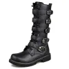 boots Size 3846 Men's Leather Motorcycle Boots Midcalf Military Combat Boots Gothic Belt Punk Boots Men Shoes Rock Punk Shoes