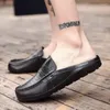 Slippels Fashion Men Leather Outdoor Chinelos Masculinos Lichtgewicht Halve schoenen Muilezels voor man Summer Casual Sandals glijbanen