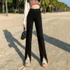 Jeans Kadın İlkbahar ve Sonbahar 2024 İlkbahar/Yaz Yeni Yüksek Bel Bölünmüş Gösteri İnce Küçük Geniş Bacaklı Mikro Parlama Pantolon