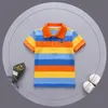 Jargazol Boys Shirts Color Stripes de manga curta Camisa de pólo de verão 2T-7T Roupos Casiseta Camiseta Camiseta Cabeça Esportes de Garoto 240325