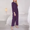 Roupas domésticas Halloween Impressão de pijamas feminino Purple Black Stripe macio Nightwear