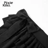 Pantalon féminin Pixiekiki Ruffle Bow Decoration Low taille flare y2k streetwear femmes Vêtements tendances sexy noirs p85-dz30