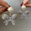 New Luxury M brand Designer earrings 18k gold pearl Bow pendant Earrings for women Earring ear rings jewelry gift