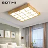 Louleurs de plafond Botimi Square Lattice Wood LED avec télécommande pour la chambre Rectangle des lampes de salon monté surface en bois