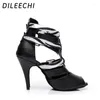 Chaussures de danse dileechi noire en cuir authentique serpentin latin féminin haut hend bottes nues fête salsa