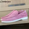 Casual Shoes Kid Suede Flat Women Slip On Loafers Lady Mules Round Toe Comfy Walk Kvinna