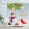 Shower Curtains Cute Snowman Christmas Snowflake Elk Bird Cedar Gift Winter Scenery Blue Year Xmas Fabric Bathroom Decor Set