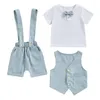 Ensembles de vêtements nés Baby Boy Gentleman Set Vêtements d'été T-shirt Button à manches courtes avec short à suspense et gilet