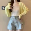 Kadın bluzları Katı güneş koruma hırkalı örgü kısa üstler bahar yaz örgü uzun kollu Kore sürümü sadelik trendi