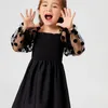 Wdirara Toddler Girl's Polka Dots Mesh Flounage Long Manche évassée Robe