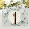 Mattor 1/4st Happy Spring Placemats Linen Grass Green Eucalyptus lämnar bordsmatta kök kuddar Family Cup Party Scene Decor