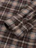 BCLOUT Fashion Brown Plaid Blauses Women 2024 Streetwear Long Sleeve Loose Shirts Casual Wid Down Collar Office Lady Plaid Tops 240327