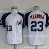 Jerseys Carrier Braves Warriors Białe niebieskie paski Edition Cardigan Hafted krótkie rękawy