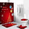 Shower Curtains 4pcs Christmas Curtain Set With Rug Abstract Xmas Tree Cartoon Ball Snowflower Festive Theme Polyester Bathroom Decor Mat