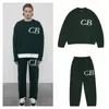 Cole Buxton Dark Green Navy Blue CB Letter Knitted Jacquard Crew Neck Loose Knit Mens Womens Cole Buxton Sweater 240326