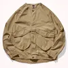 Krage-fria herr mode ungdom japansk retro rock skjorta jacka gjord av gammal tvättad pocket frock jacka 240327
