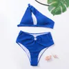 Women's Swimwear Sexy Bikini Set Cut Out One Shoulder Swimsuit 2 Piece Push Up Bikinis Women Ring Linked Brazilian High Waist Bathing Suit