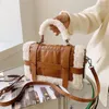 أكياس الكتف Winter Women Lambswool Ins Pu Patchwork Totes Fintage Single Satchel Purse مقبض مقبض الأنيقة