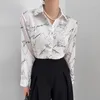 Women's Blouses Neploe 2024 Spring Sketch Graffiti Simple Lapel Neck Loose Shirts Women Y2k Long Sleeve All-match Blusas Mujer