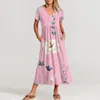 Casual Dresses Women'S With Pockets Flowing Maxi Skirt V Neck Short Sleeve Summer Dress Fashionable Clothing