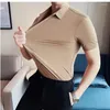 Casual shirts voor heren zomer elastische ijs zijden zijden korte mouw mannen hoge kwaliteit kleding eenvoudige luxe slanke fit zakelijke formele slijtage blouse