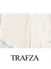 Kvinnors blusar Trafza Lapel långärmad smycken Single-Breasted Casual Shirt Chic Top Retro Splicing Silk Satin Texture