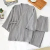 Home Clothing Cotton Japanese Kimono Pajamas Loose Men Trousers Solid Color Casual Service Two-piece Suit Comfortable Sleepwear
