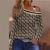 Moda fora do ombro Metal Blouse colar diagonal de manga longa Impressão sólida Camisa Slim Causal Loose Office Elegant 240321