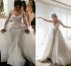 Sukienki 2020 Arabskie luksusowe sukienki ślubne syrena koronkowa perłowa iluzja koralika długie rękawy Orsekraty ślubne suknie ślubne sukienka