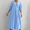 Veilleuses pour femmes V Nightgown Sleeve Pyjamas Robe solide sexy Sexe Color Neck Femmes 2024 Long Dormises Sleeping Femelle Cardigans Lacet-Up Nightwear