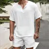 Tracksuits voor heren modezakken groep broek sets mannen kleding casual solide tracksuit 2024 zomer v-neck shirt shirt shirt topsshorts