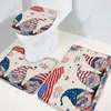 Badmattor 3 stycken Mat Set Independence Day Gnome American Flag Poppies Flower Star Vintage Non Slip Absorberande Mysigt badrumsmatta