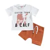 衣類セット幼児の夏の服の牛の手紙プリント半袖Tシャツとストレッチカジュアルショーツセット男の子の女の子