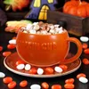 Mugs 2pcs Porcelain Steaming Cup Halloween Pumpkin Mug Orange Coffee Ceramic Breakfast Holder 10.5x12cm