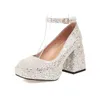 Chaussures habillées pxelena brillant bling en or blanc mariée femme plus taille 34-43 bloc de chunky talons hauts à talons