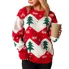 Séteres de mujeres Árbol de Navidad Jacquard Sweater Holiday Party Tops Vintage Tops Festive Regalos Femenino Swouss