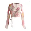 Bloups feminina Birdtree 50%Mulberry Silk Camisa elegante Mulheres Manga longa V Nice