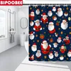 Shower Curtains Santa Claus Waterproof Polyester Fabric Bathroom Curtain Merry Christmas Anti-slip Carpet Toilet Cover Bath Mats