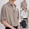 Men's Casual Shirts Men Shirt Stylish Summer With Lapel Collar Cufflink Detailing Breathable Quick-drying Business Top For Wear A