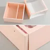 Gift Wrap Square Paper Box med handtag Flower Packaging Boxes Transparent Clear Window Pull-Out Floral Portable Wedding Handväska