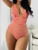 Designer bikini 2024 new one-piece large V-neck swimsuit womens striped backless swimsuit womens sexy swimsuit bathing suit designer swimwear