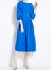 2024 Summer Midi Dress for Women Office dama elegancka rękaw Batwing Oneck Solid Empire Temperament sukienki odzieży 240321