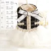 Dog Apparel 2024 Pet Clothes Autumn Winter Black White Cotton Pearl Bow Princess Dress For Small Medium Wedding Party Puppy Outfits