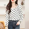 Camicette da donna camicia da donna tops Office Lady Fashion Corea francese Stile a maniche lunghe pois le camicie da donna con collo largo